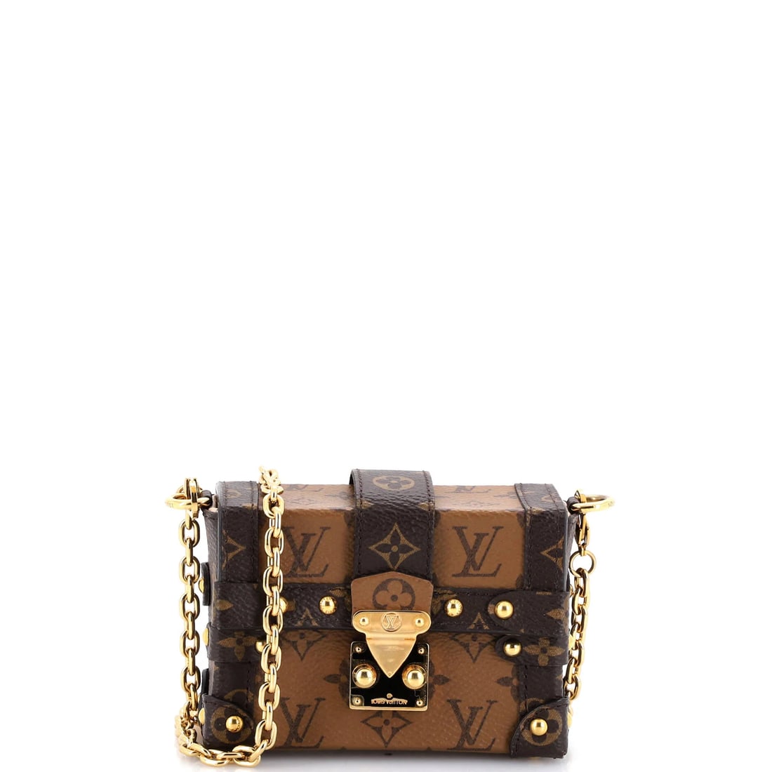 Louis Vuitton Essential Trunk NM Reverse Monogram Canvas: This Louis Vuitton Trunk piece carries the house's design language without excess. It is worked in Reverse Monogram coated canvas with Monogram coated canvas. Authenticity is assured, with Maison de B