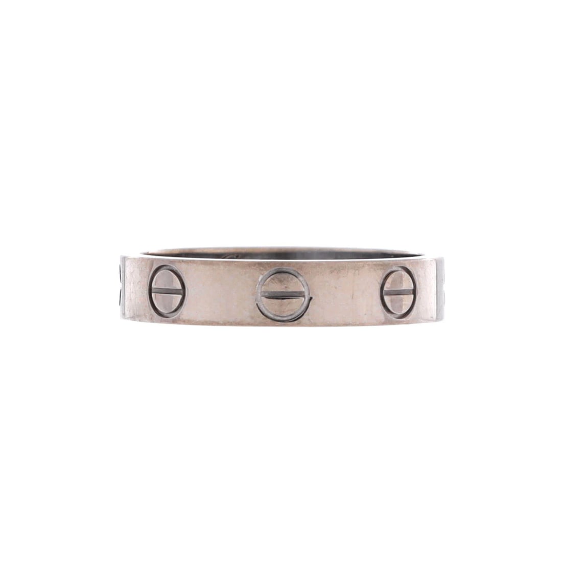 Cartier Love Wedding Band Ring 18K White Gold 4.75-49: In 18K white gold, the Love ring carries Cartier's codes plainly. Sizing is recorded as US 4.75 / EU 49. Worked in white gold, the metal gives the design a specific tone. Collectors know that the Love