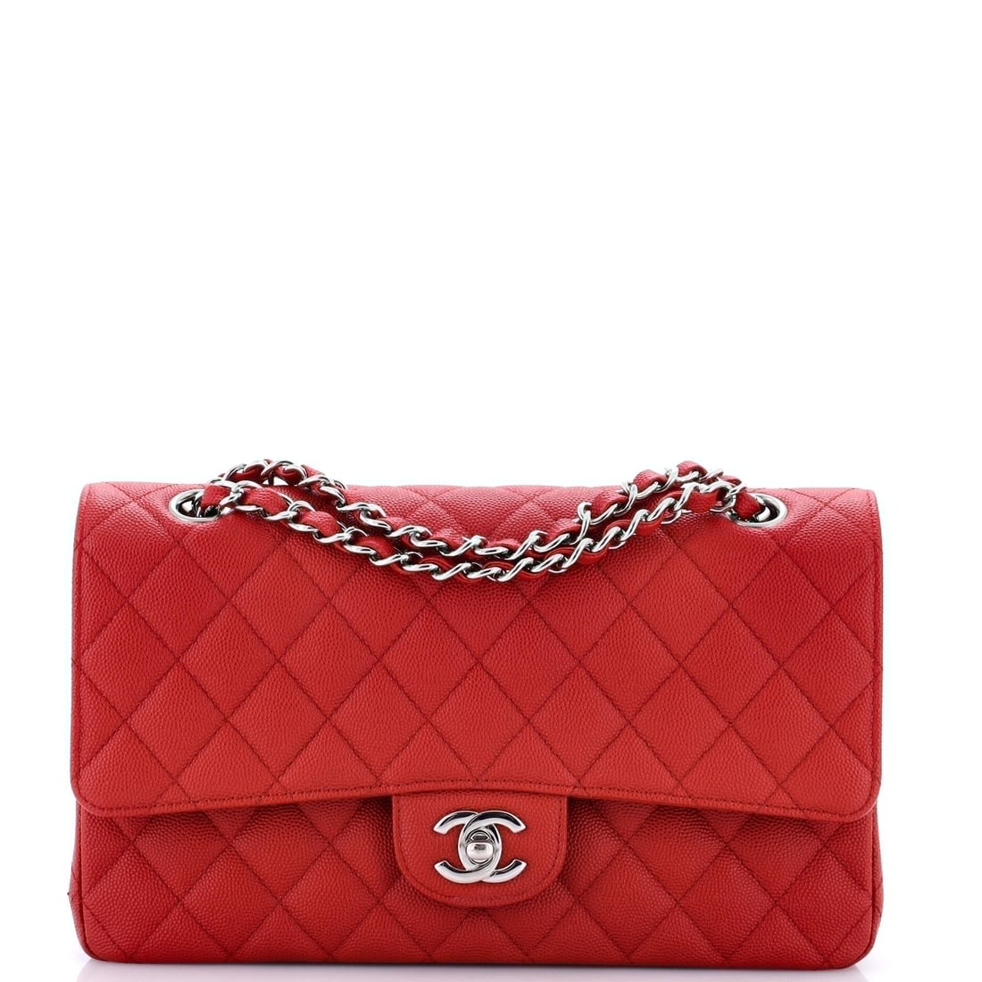 Chanel Classic Double Flap Bag Quilted Caviar Medium: From Chanel, the Double Flap Bag arrives with the poise of a design that knows exactly what it is, rendered in quilted caviar leather. Presented in the Classic size for an easy, everyday footprint. It