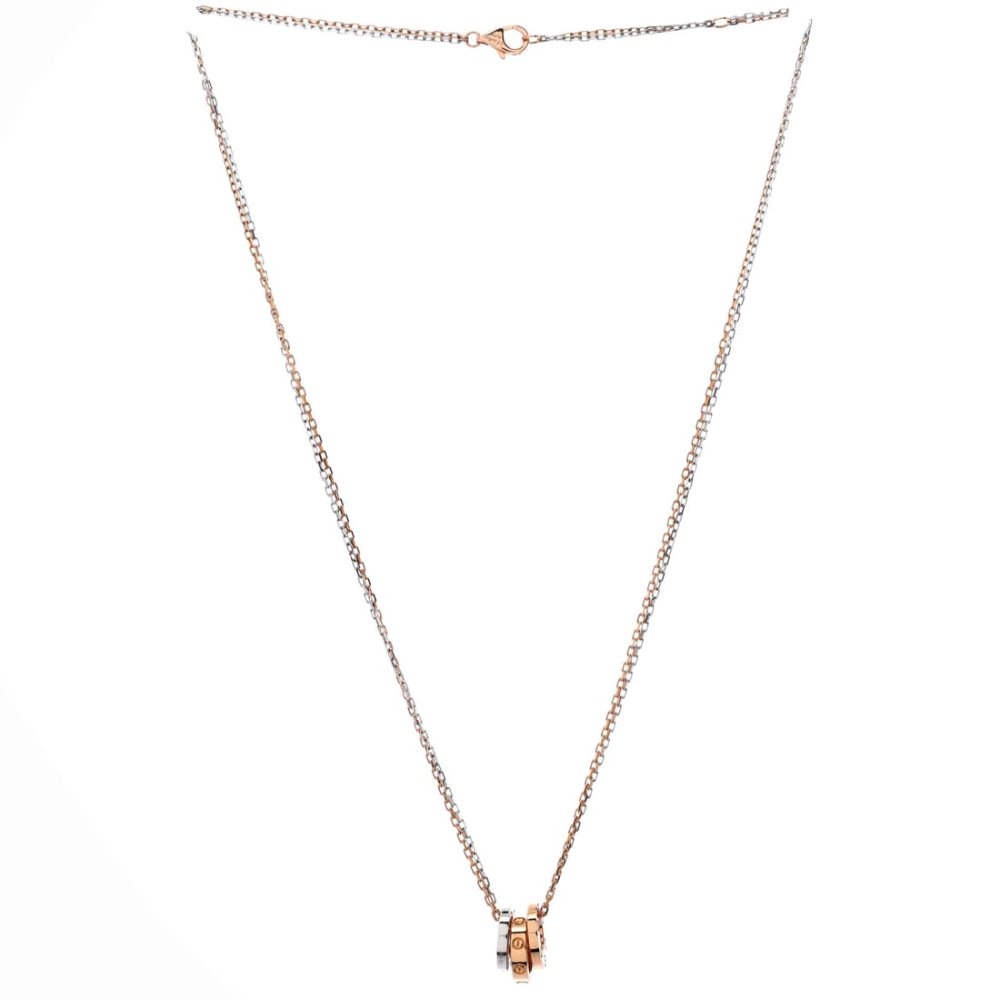Cartier Love 3 Ring Pendant Necklace 18K Rose Gold and 18K White Gold with 6 Diamonds (1 of 1)