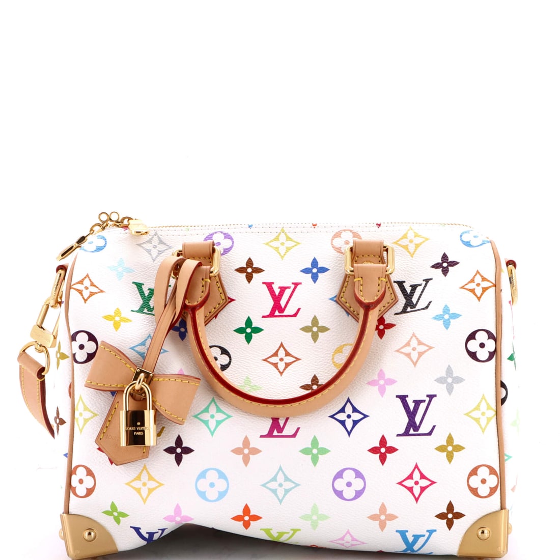 Louis Vuitton x Takashi Murakami Speedy Soft Bandouliere Bag Monogram Multicolor 25: From Louis Vuitton, the x Takashi Murakami Speedy Soft Bandouliere Bag arrives with the poise of a design that knows exactly what it is, rendered in multicolor Monogram canvas. Its measured 7.5 by 10 
