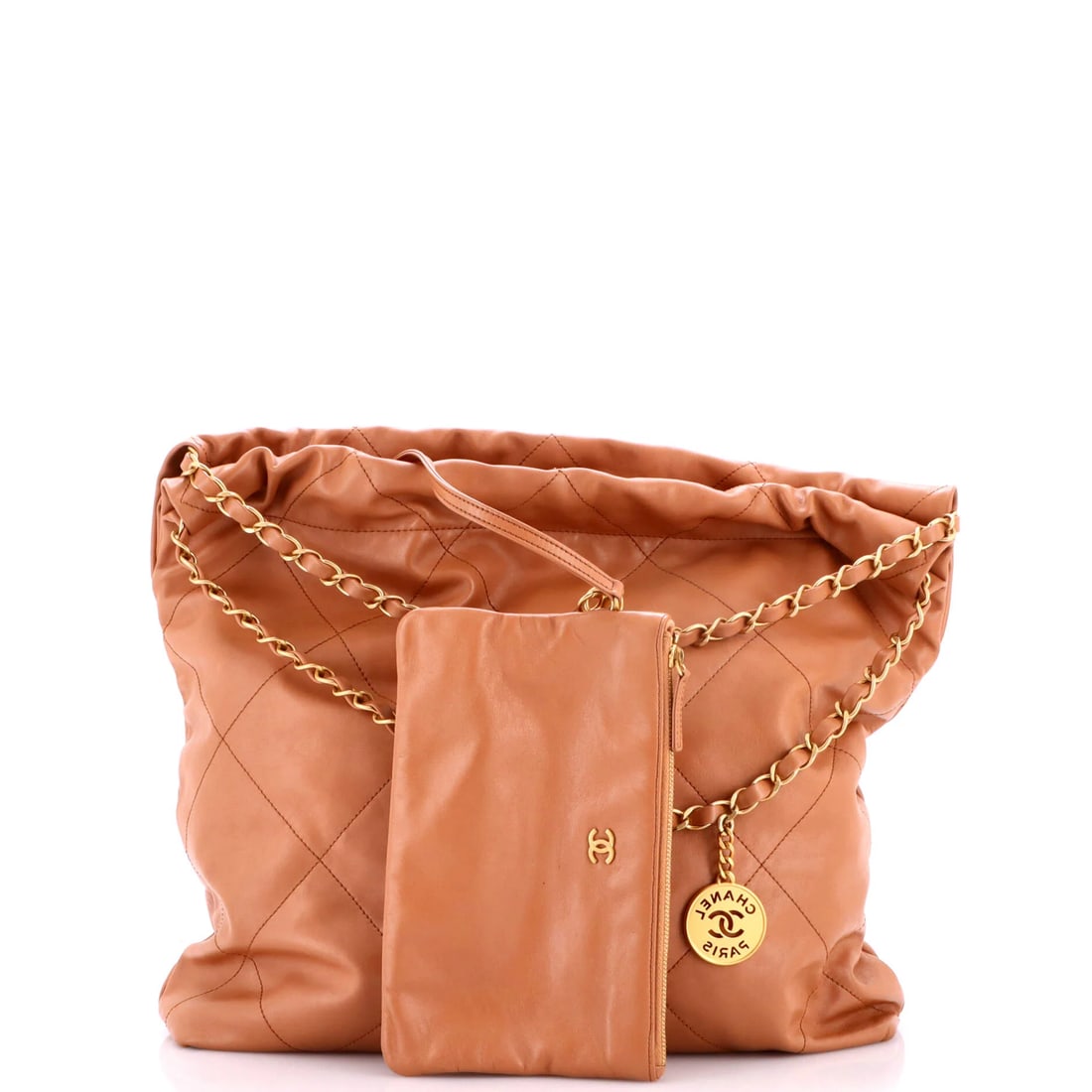 Chanel 22 Chain Hobo Quilted Stitched Denim Mini: From Chanel, the Chain Hobo Stitched arrives with the poise of a design that knows exactly what it is, rendered in quilted denim. Presented in the Mini size for an easy, everyday footprint. At approxi