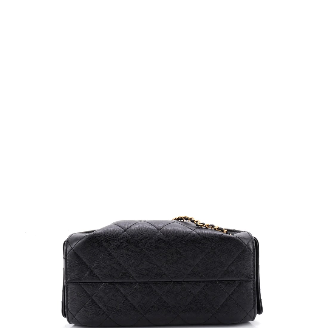 Chanel Vintage Classic Double Flap Bag Quilted Caviar Medium: The Chanel Vintage Double Flap Bag opens with the balanced proportion and finish that define the model, rendered in quilted caviar leather. The Classic format strikes a versatile middle ground in the 