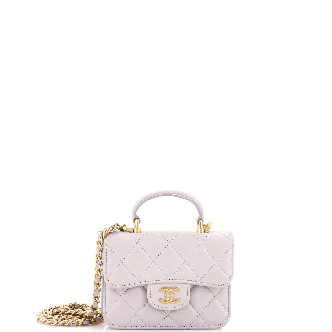 Chanel Top Handle Flap Coin Purse with Chain Quilted Lambskin: Chanel Top Handle Flap Coin Purse with Chain opens this lot with the kind of confident structure that needs little explanation, rendered in quilted lambskin leather. Sized at roughly 3.5 by 5 by 1.5 i