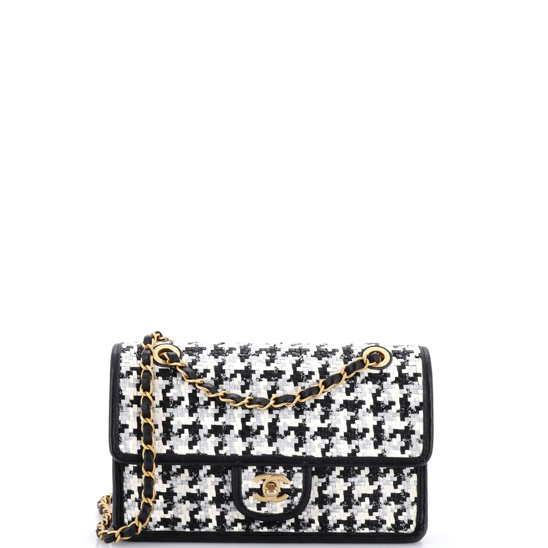 Chanel Classic Single Flap Bag Woven Lambskin and Viscose Small: Few silhouettes telegraph their maker like the Chanel Single Flap Bag Woven and Viscose, and this one does it with ease, rendered in lambskin leather. The Classic format strikes a versatile middle gro
