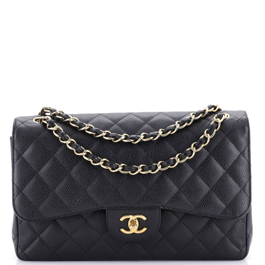 Chanel Vintage Classic Double Flap Bag Quilted Caviar Medium: Chanel Vintage Double Flap Bag opens this lot with the kind of confident structure that needs little explanation, rendered in quilted caviar leather. It comes in the Classic size, a scale that places 