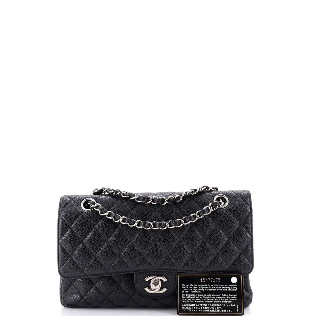 Chanel Vintage Classic Double Flap Bag Quilted Caviar Medium: Chanel's Vintage Double Flap Bag leads with disciplined lines and a carry profile built for real use, rendered in quilted caviar leather. The Classic format strikes a versatile middle ground in the li