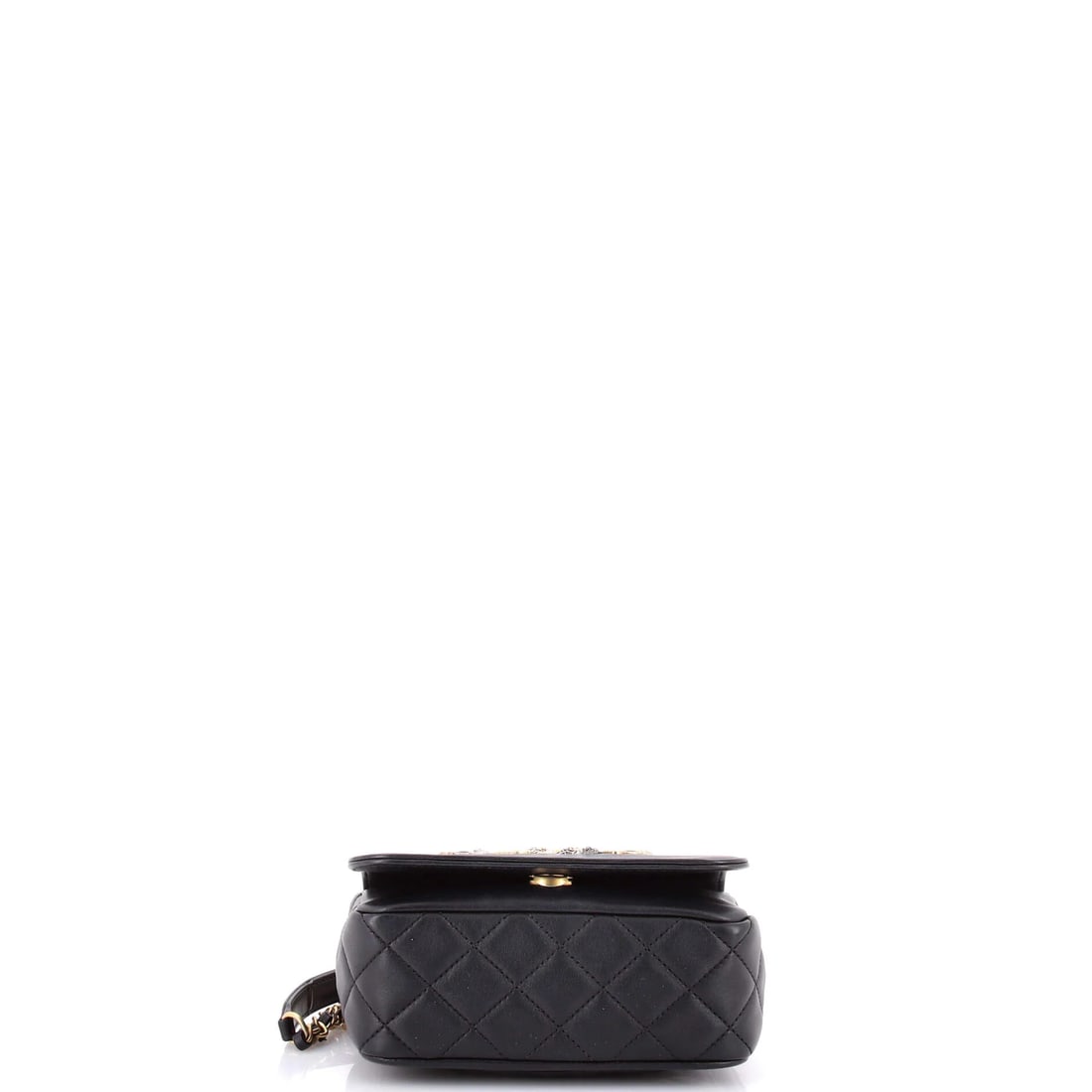 Chanel Giant Crystal CC Flap Bag Lambskin Mini: The Chanel Giant CC Flap Bag announces itself through clean architecture and a silhouette that reads clearly from across a room, rendered in lambskin leather. The Mini format strikes a versatile middl