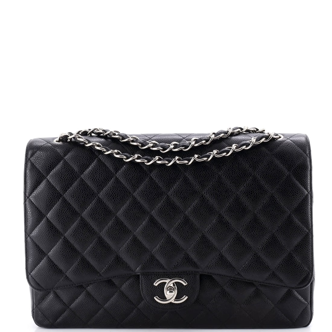 Chanel Vintage Classic Double Flap Bag Quilted Caviar Jumbo: The Chanel Vintage Double Flap Bag sets the tone for this lot with a shape collectors recognize instantly, rendered in quilted caviar leather. Presented in the Classic size for an easy, everyday footp