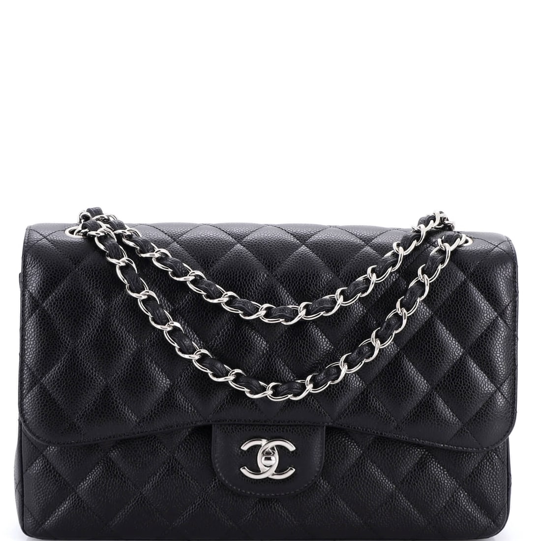 Chanel Vintage Classic Single Flap Bag Quilted Caviar Jumbo (1 of 8)