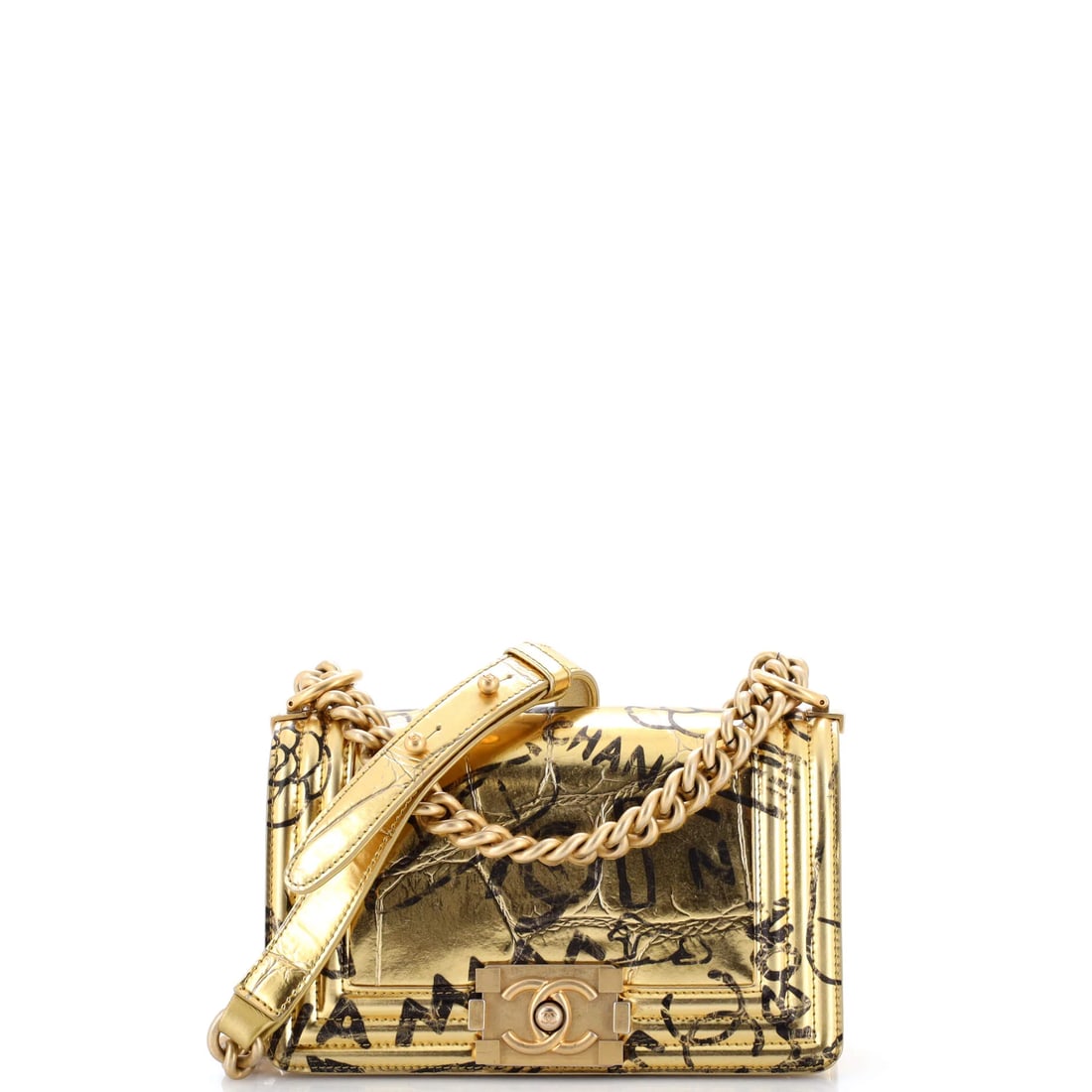 Chanel Boy Flap Bag Graffiti Crocodile Embossed Calfskin Small: From Chanel, the Boy Flap Bag Graffiti arrives with the poise of a design that knows exactly what it is, rendered in crocodile and calfskin leather. Presented in the Small size for an easy, everyday f
