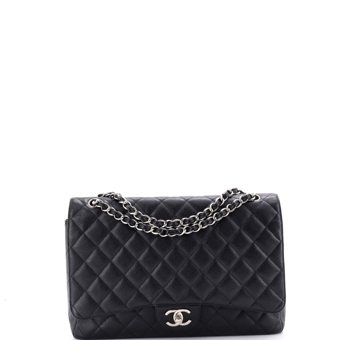Chanel Vintage Classic Single Flap Bag Quilted Caviar Jumbo: Chanel's Vintage Single Flap Bag leads with disciplined lines and a carry profile built for real use, rendered in quilted caviar leather. The Classic format strikes a versatile middle ground in the li