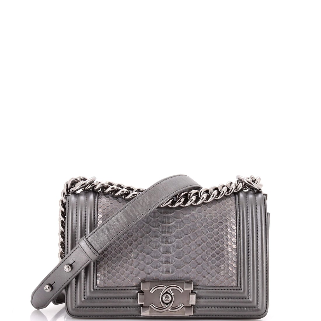 Chanel Boy Flap Bag Chevron Calfskin Old Medium: The Chanel Boy Flap Bag Chevron Old opens with the balanced proportion and finish that define the model, rendered in calfskin leather. The Medium format strikes a versatile middle ground in the line. 