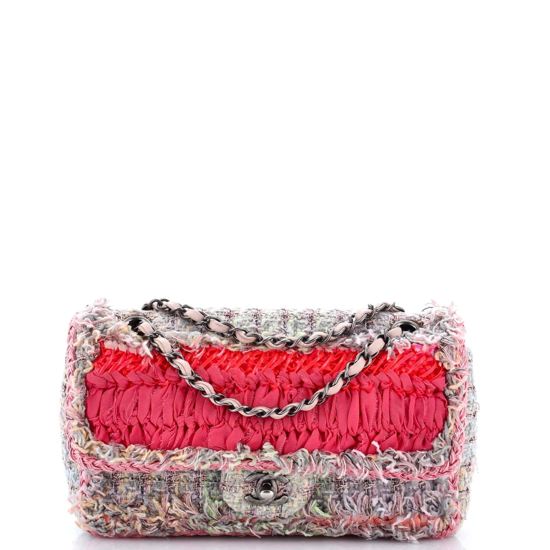 Chanel Reissue 2.55 Flap Bag Quilted Aged Calfskin Mini: The Chanel Reissue 2.55 Flap Bag Aged opens with the balanced proportion and finish that define the model, rendered in quilted calfskin leather. Presented in the Mini size for an easy, everyday footpr