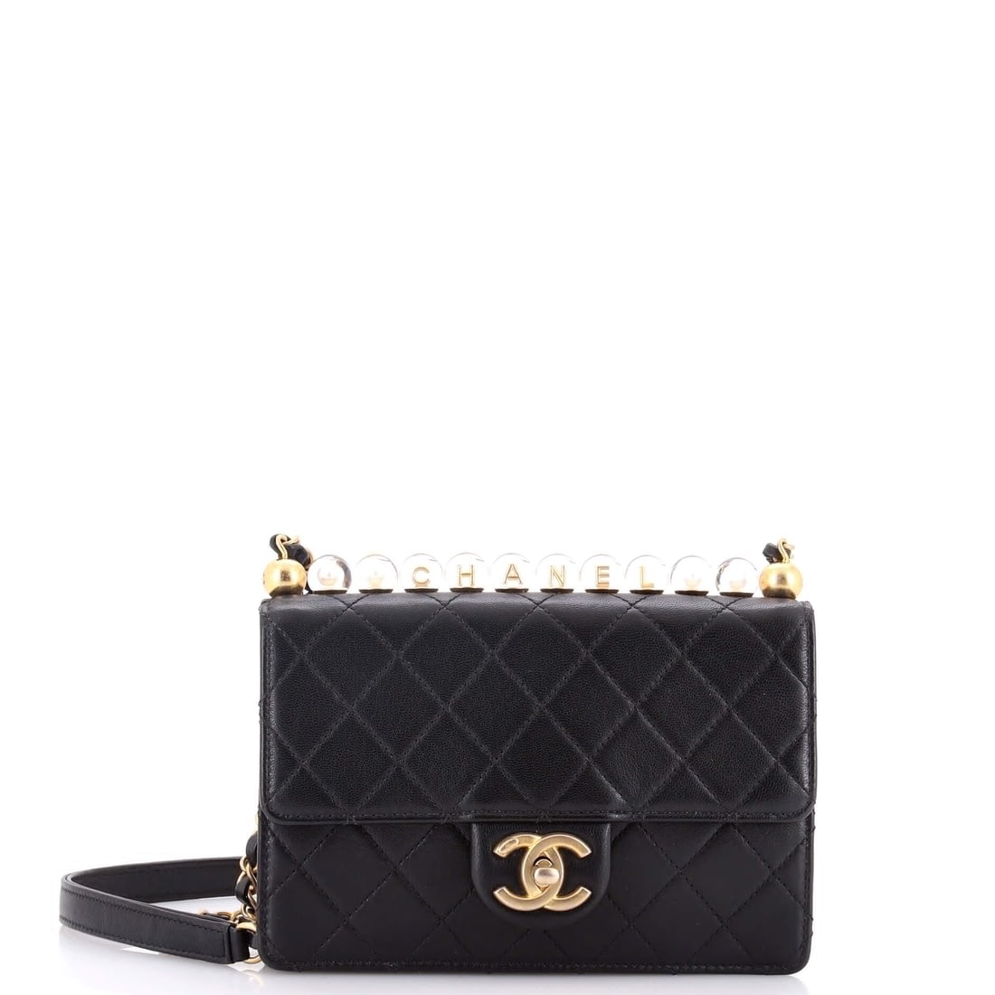 Chanel Chic Pearls Flap Bag Quilted Goatskin with Acrylic Beads Small: The Chanel Chic Flap Bag Goatskin with Acrylic Beads announces itself through clean architecture and a silhouette that reads clearly from across a room, rendered in quilted leather. The Small format s
