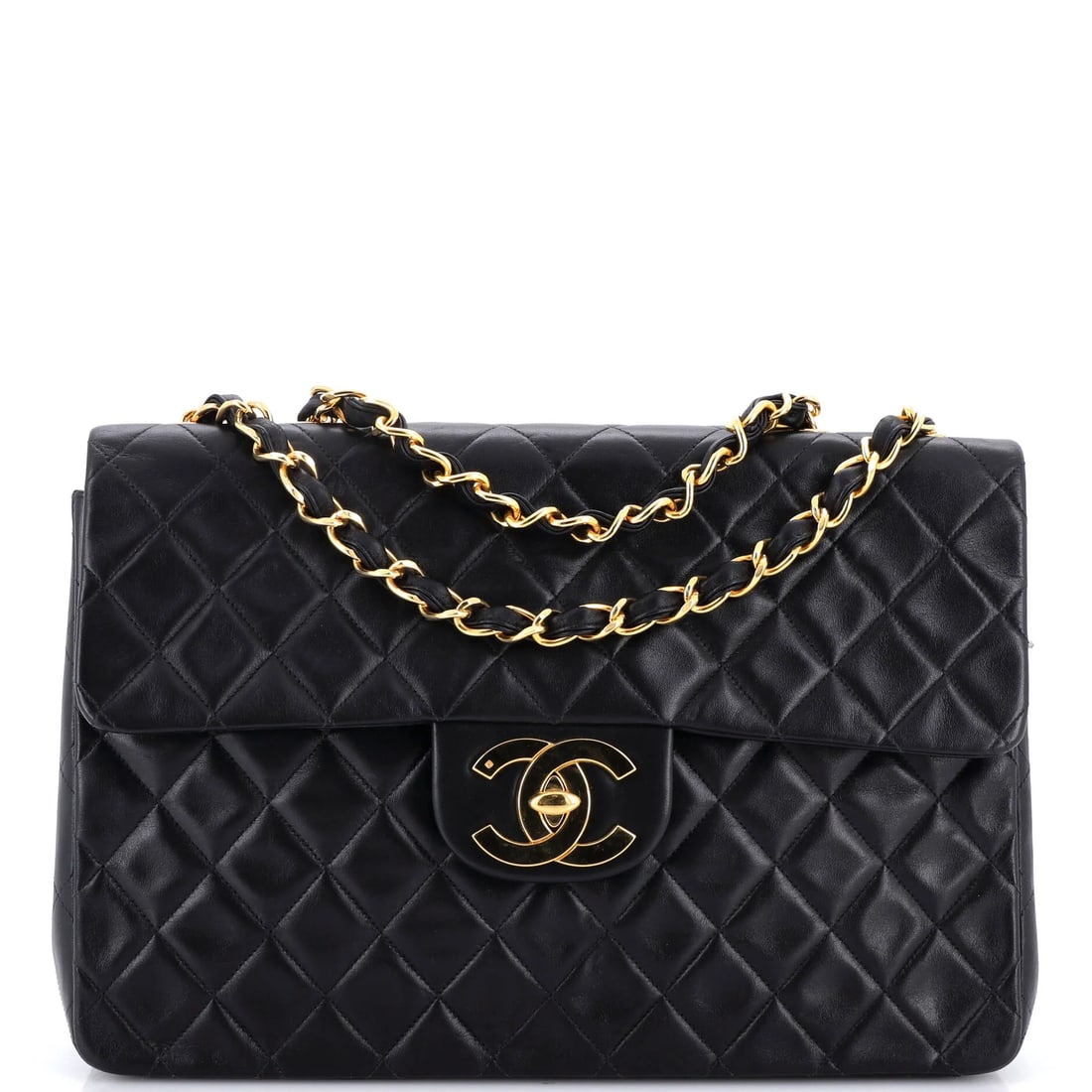 Chanel Classic Single Flap Bag Quilted Lambskin Jumbo: The Chanel Single Flap Bag opens with the balanced proportion and finish that define the model, rendered in quilted lambskin leather. It comes in the Classic size, a scale that places it neatly within