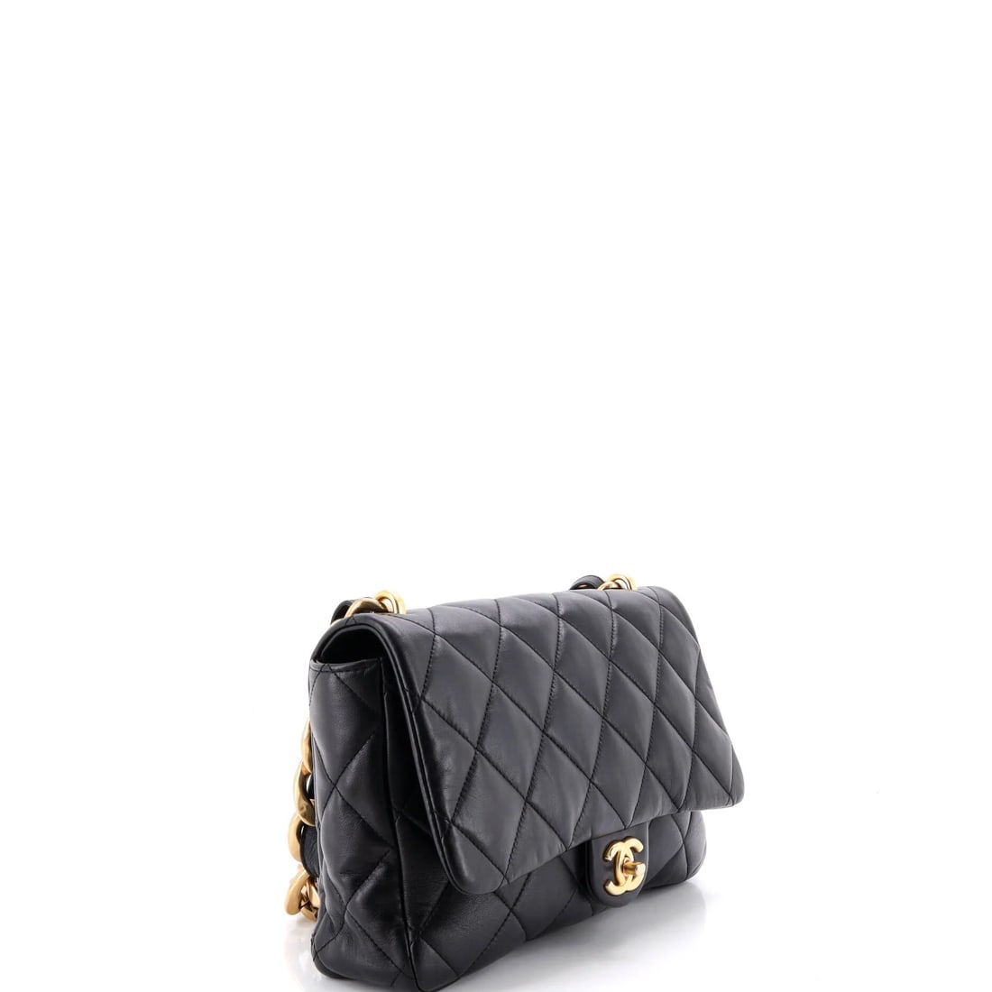 Chanel Bicolor Two Tone CC Chain Flap Bag Quilted Lambskin Small: The Chanel Bicolor Two Tone CC Chain Flap Bag opens with the balanced proportion and finish that define the model, rendered in quilted lambskin leather. It comes in the Small size, a scale that places