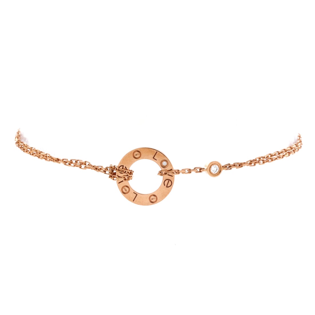 Cartier 2 Diamonds Love Bracelet 18K Rose Gold with Diamonds: A Cartier 2 Diamonds Love Bracelet in 18K rose gold with diamonds. The Love code at easy scale, the screw heads doing the recognizable work. A wrist piece built to be worn, not just stored. Comes in G