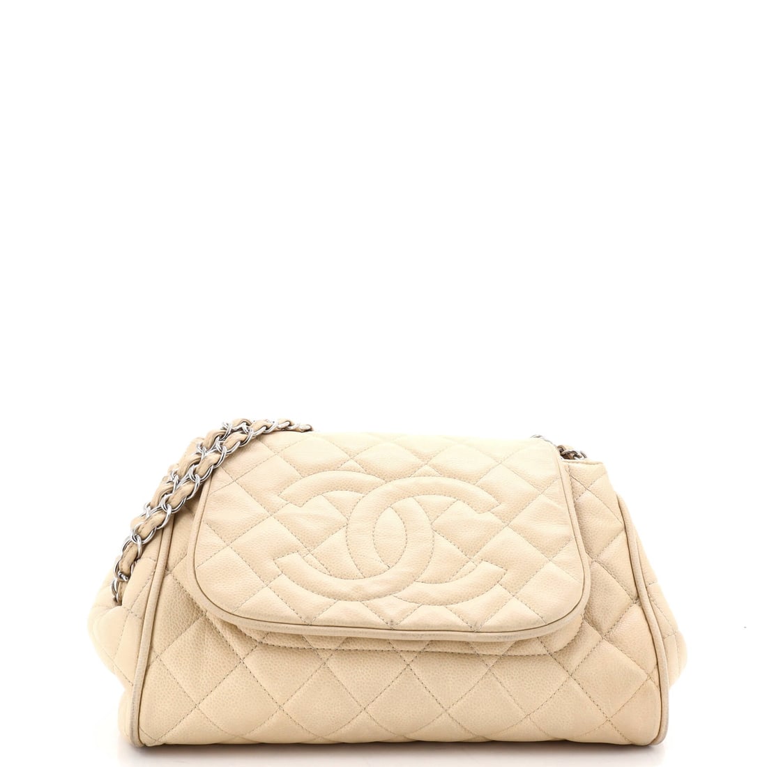 Chanel Timeless Accordion Flap Bag Quilted Caviar: Chanel Timeless Accordion Flap Bag, cut in quilted Caviar. A structured day bag that keeps its shape. 12"W x 10"H x 6"D, 9" handle drop and 17" strap drop, so the scale is easy to picture. Presents in