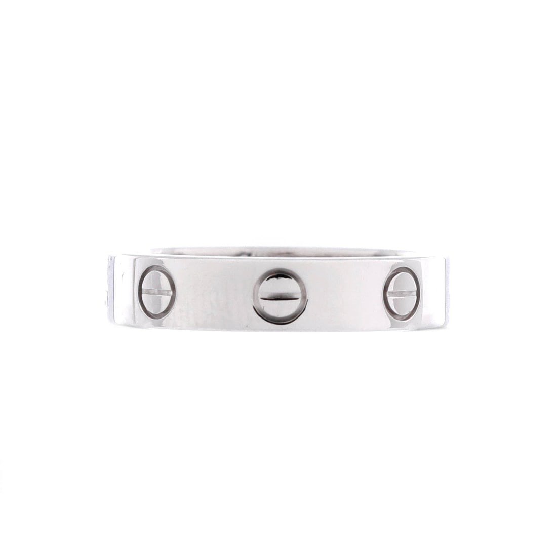 Cartier Love Wedding Band 1 Diamond Ring 18K White Gold with Diamond: 18K white gold with diamond defines this Cartier Love Wedding Band 1 Diamond Ring. A narrow Love band, the screw heads spaced evenly for that quiet, recognizable line. In Grade B - Excellent condition
