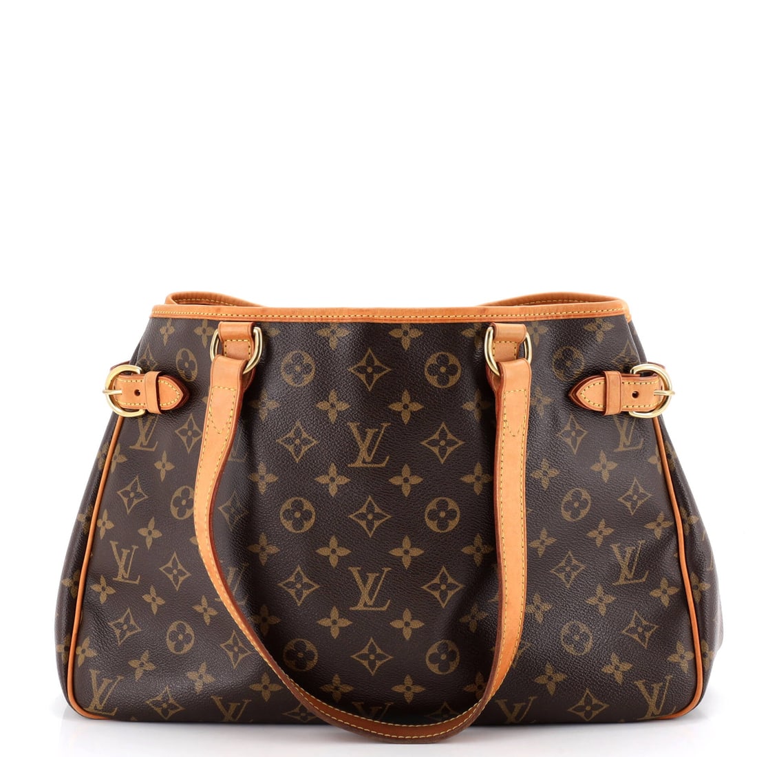 Louis Vuitton Batignolles Handbag Monogram Canvas: Louis Vuitton Batignolles Handbag, cut in Monogram canvas. A tapered shoulder tote with a practical, upright interior. 15"W x 10"H x 5"D, 9" handle drop and 9" strap drop on the body. The kind of carr