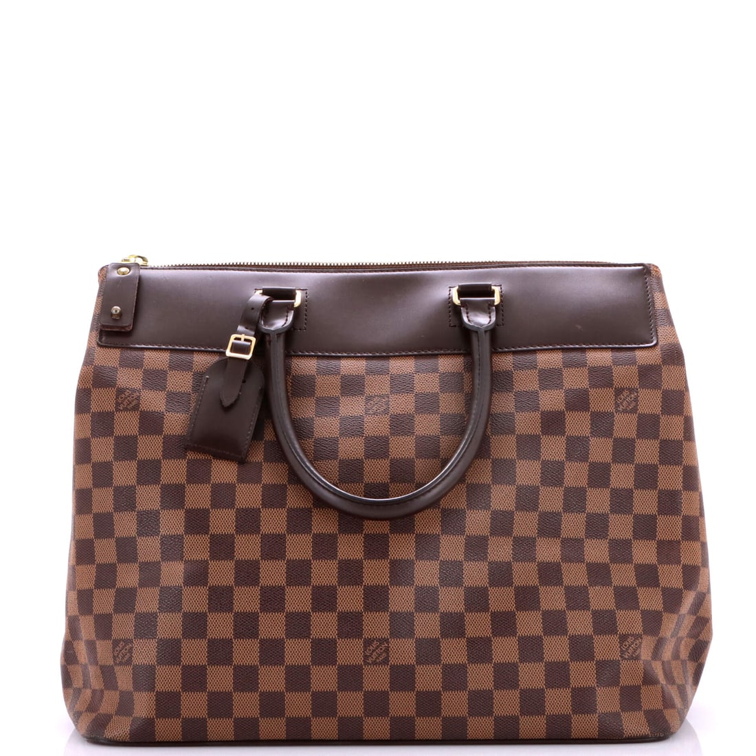 Louis Vuitton Greenwich Travel Bag Damier: Louis Vuitton's Greenwich Travel Bag. A structured day bag that keeps its shape. It measures 15"W x 13"H x 9"D, 6" handle drop and 1" strap drop. Structured enough to mean business, sized for everyday