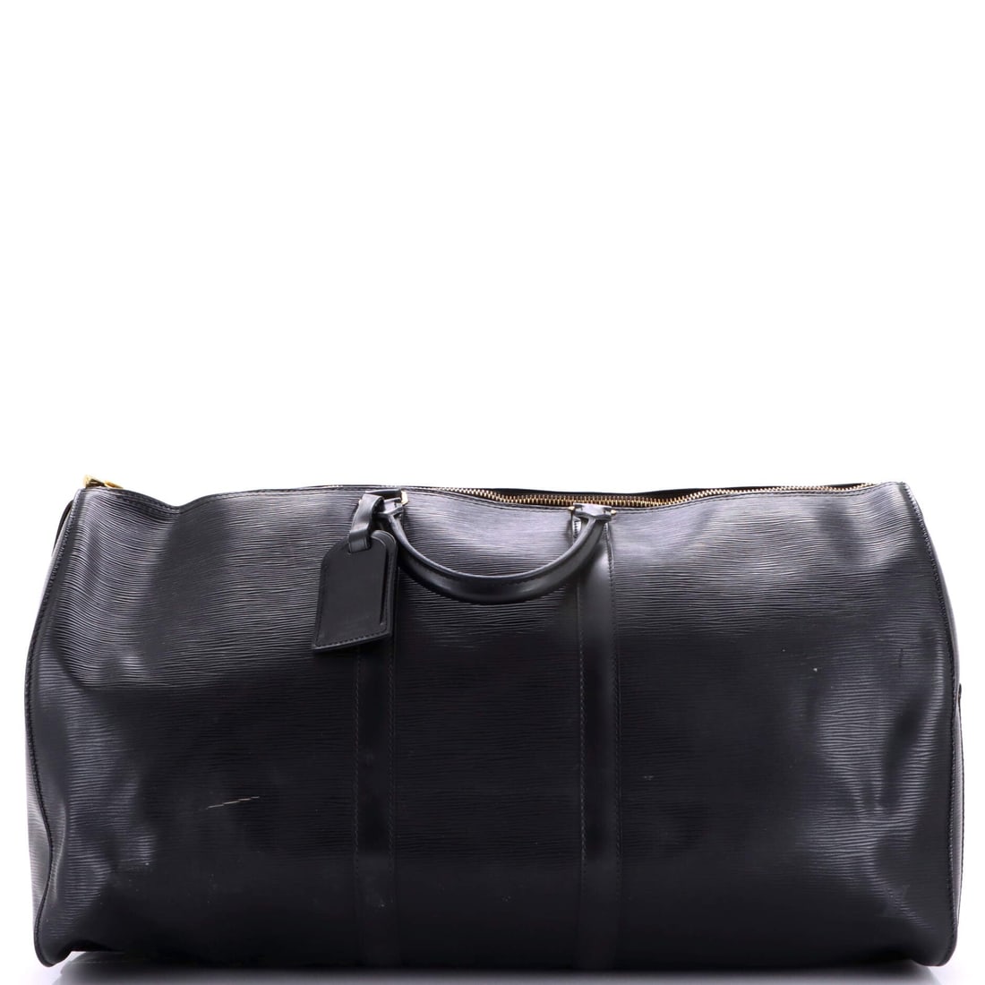 Louis Vuitton Keepall Bag Epi Leather: The Keepall Bag from Louis Vuitton, in Epi leather. The duffel silhouette packs flat empty and rounds out nicely once loaded for a weekend away. Sized at 22.5"W x 12"H x 10"D, 4" handle drop. Offered 
