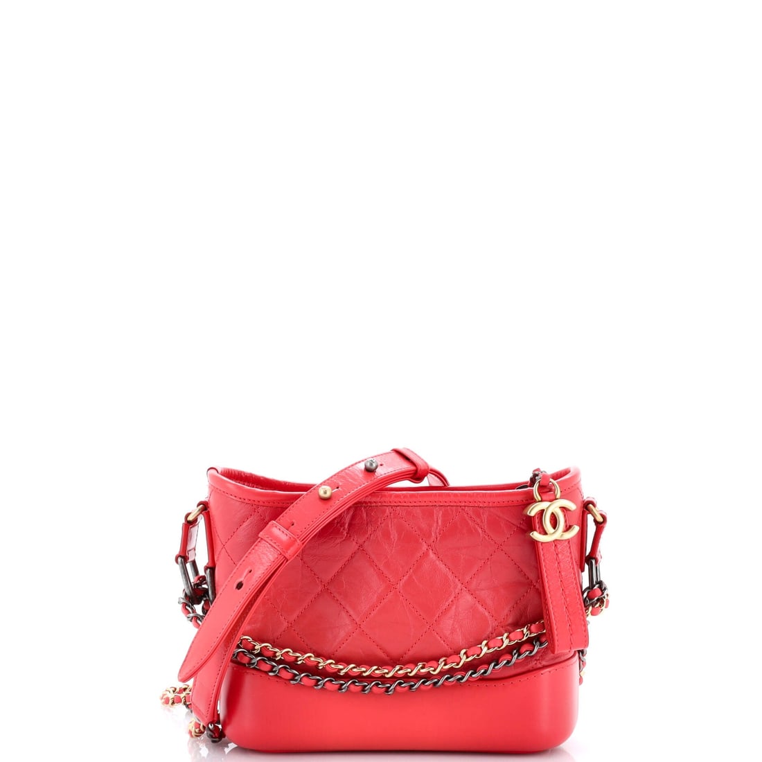 Chanel Gabrielle Hobo Quilted Aged Calfskin: Quilted aged calfskin, on a Chanel Gabrielle Hobo. Two strap lengths in one bag, so it sits where you want it without fuss. Measurements run 8"W x 6"H x 3"D, 16" handle drop and 27" strap drop. Grade 