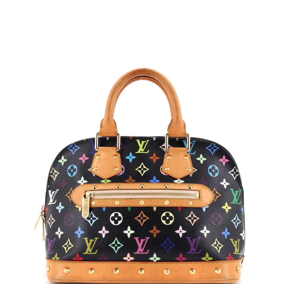 Louis Vuitton Alma Handbag Monogram Multicolor: The Alma Handbag from Louis Vuitton, in Monogram multicolor. A firm, rounded silhouette that stands on its own and dresses up without effort. 12"W x 9"H x 6"D, 4" handle drop on the body. Presents in 
