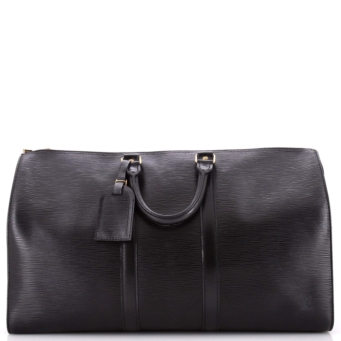 Louis Vuitton Keepall Bag Epi Leather: Louis Vuitton's Keepall Bag, cut in Epi leather. The rounded ends and double-zip top give it the easy, broken-in look the line is known for. It measures 19"W x 11"H x 8"D, 4" handle drop. Comes in Gra