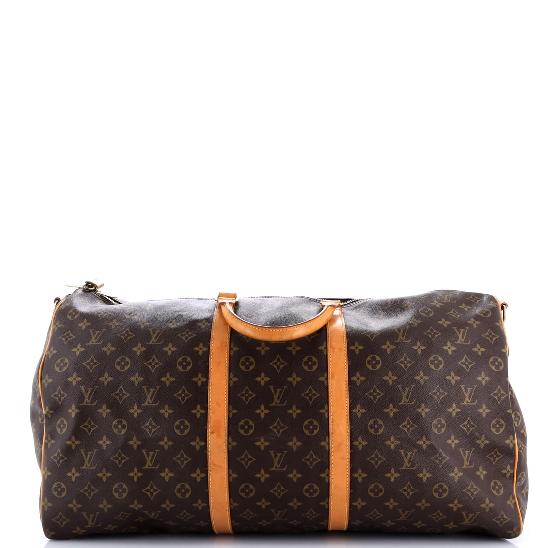 Louis Vuitton Keepall Bandouliere Bag Monogram Canvas: Louis Vuitton Keepall Bandouliere Bag, cut in Monogram canvas. Strap on, it is an airport bag; strap off, a clean overnight duffel. Scale sits at 24"W x 13"H x 10"D, 4" handle drop and 18" strap drop.