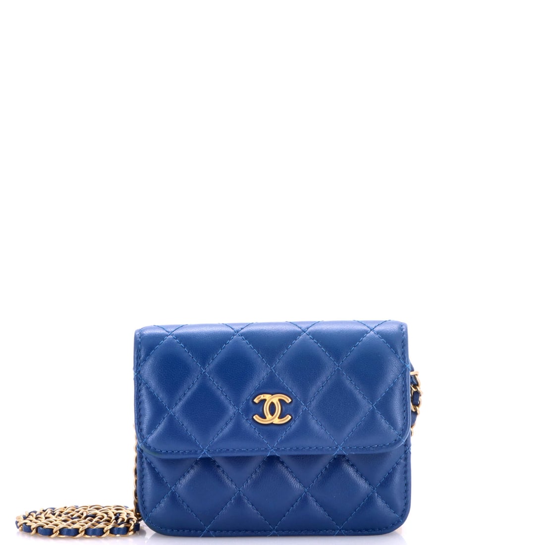 Chanel Pearl Crush Flap Clutch with Chain Quilted Lambskin: Chanel Pearl Crush Flap Clutch with Chain in quilted lambskin. A slim pouch for daily essentials. Dimensions are 5"W x 3.5"H x 1"D, 14.5" strap drop. Comes in Grade B - Excellent condition. Maison de 