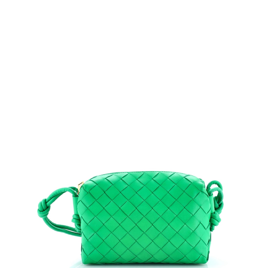 Bottega Veneta Loop Crossbody Bag Intrecciato Nappa: Intrecciato nappa on the Bottega Veneta Loop Crossbody Bag. A compact crossbody with a curved, looped strap and a small, tidy body. It carries at 7"W x 4"H x 2.5"D, 2.5" handle drop and 23" strap drop