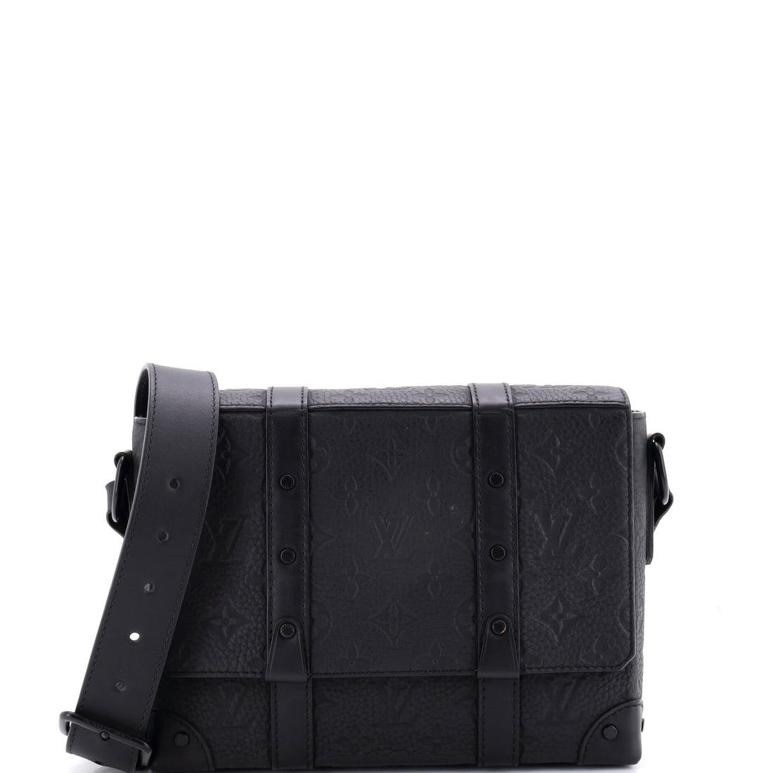 Louis Vuitton Trunk Messenger Bag Monogram Taurillon Leather: Louis Vuitton Trunk Messenger Bag, cut in Monogram Taurillon leather. A structured day bag that keeps its shape. 9.5"W x 7"H x 2"D, 28" strap drop, so the scale is easy to picture. Comes in Grade D - 