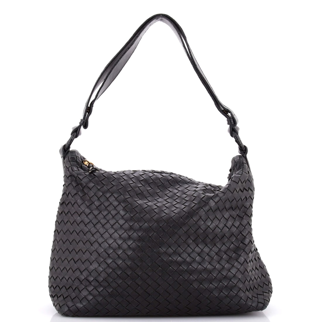 Bottega Veneta Zip Shoulder Bag Intrecciato Nappa: The Zip Shoulder Bag from Bottega Veneta, in Intrecciato nappa. A structured day bag that keeps its shape. It carries at 12"W x 11"H x 7"D, 8" handle drop and 8" strap drop. Comes in Grade E - Fair co