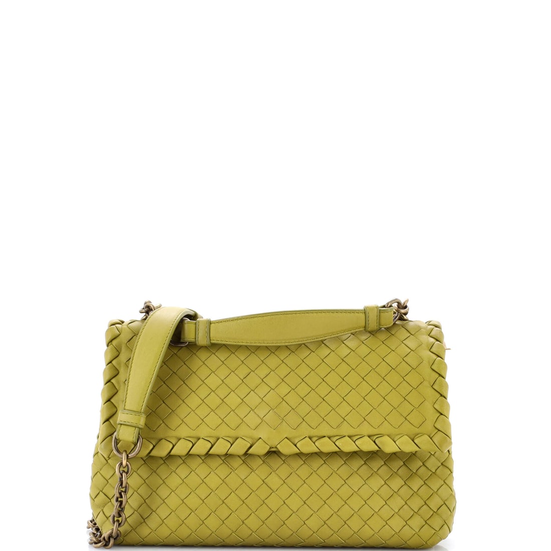 Bottega Veneta Olimpia Crossbody Bag Intrecciato Nappa: Bottega Veneta's Olimpia Crossbody Bag in Intrecciato nappa. A quilted-weave shoulder bag on a chain-and-leather strap, with a refined, eveningward profile. Footprint is 10"W x 6"H x 3.5"D, 12"