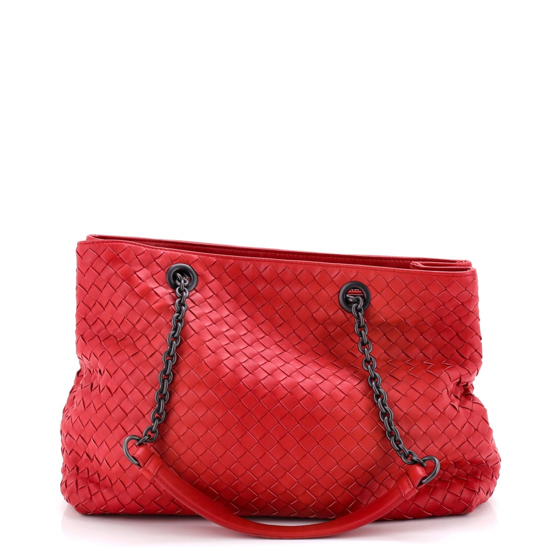 Bottega Veneta Double Chain Tote Intrecciato Nappa: Bottega Veneta Double Chain Tote, Intrecciato nappa. An open tote with a roomy, upright body. Measurements run 14"W x 10"H x 5.5"D, 9.5" handle drop and 9.5" strap drop. Grade C - Very Good. Maison de