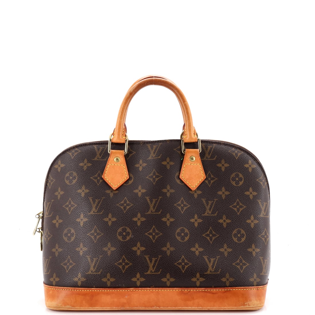 Louis Vuitton Vintage Alma Handbag Monogram Canvas: Louis Vuitton Vintage Alma Handbag in Monogram canvas. One of the more put-together shapes in the line, with a frame that holds its line. It measures 12.5"W x 9"H x 6.5"D, 4" handle drop and 19" strap