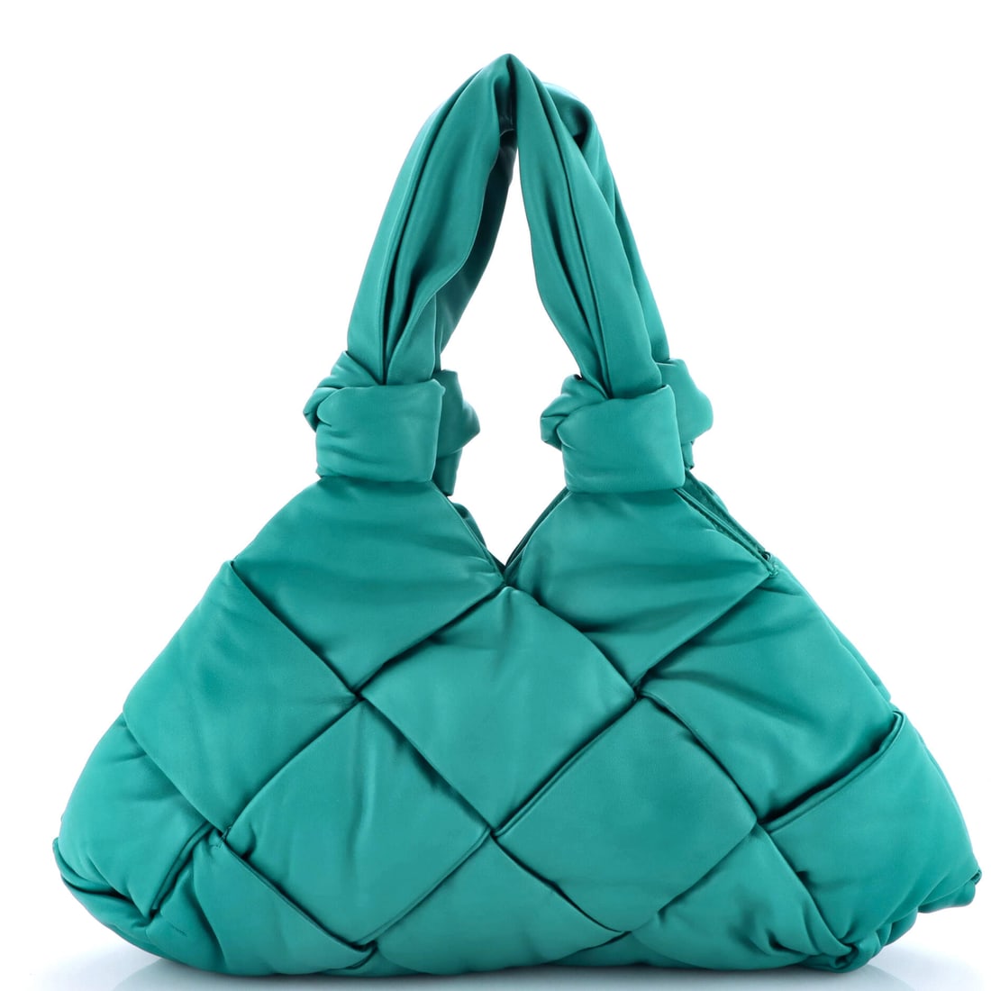 Bottega Veneta Padded Lock Bag Maxi Intrecciato Leather: Bottega Veneta's Padded Lock Bag, cut in maxi Intrecciato leather. A clean-lined handbag built for everyday carry. Dimensions are 19"W x 13"H x 3"D, 9" handle drop. Grade C - Very Good throughout. Mai