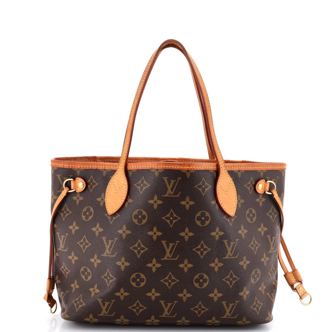 Louis Vuitton Neverfull Tote Monogram Canvas: Louis Vuitton Neverfull Tote. The unstructured body and flat handles make it the workhorse tote of the lineup. 12"W x 8"H x 5"D, 6.5" handle drop and 7" strap drop on the body. Grade D - Good. Maison 