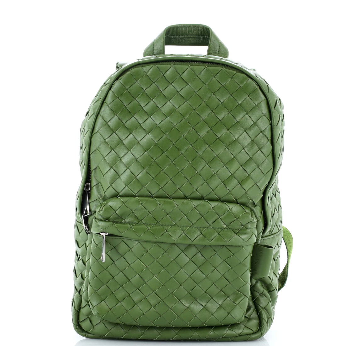 Bottega Veneta Front Pocket Backpack Intrecciato Leather: A Bottega Veneta Front Pocket Backpack in Intrecciato leather. A structured day bag that keeps its shape. Scale sits at 10"W x 15"H x 3.5"D, 3" handle drop and 14" strap drop. Comes in Grade C - Very 