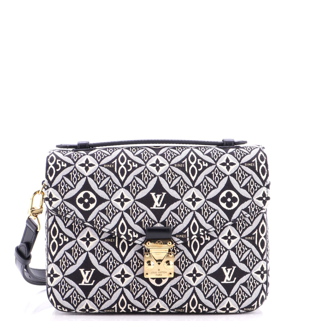 Louis Vuitton Pochette Metis Limited Edition Since 1854 Monogram Jacquard: Limited Edition Since 1854 Monogram Jacquard defines this Louis Vuitton Pochette Metis. Three compartments behind one flap, on a slim body that works from desk to dinner. Sized at 9.5"W x 7.5"H x 3"D,