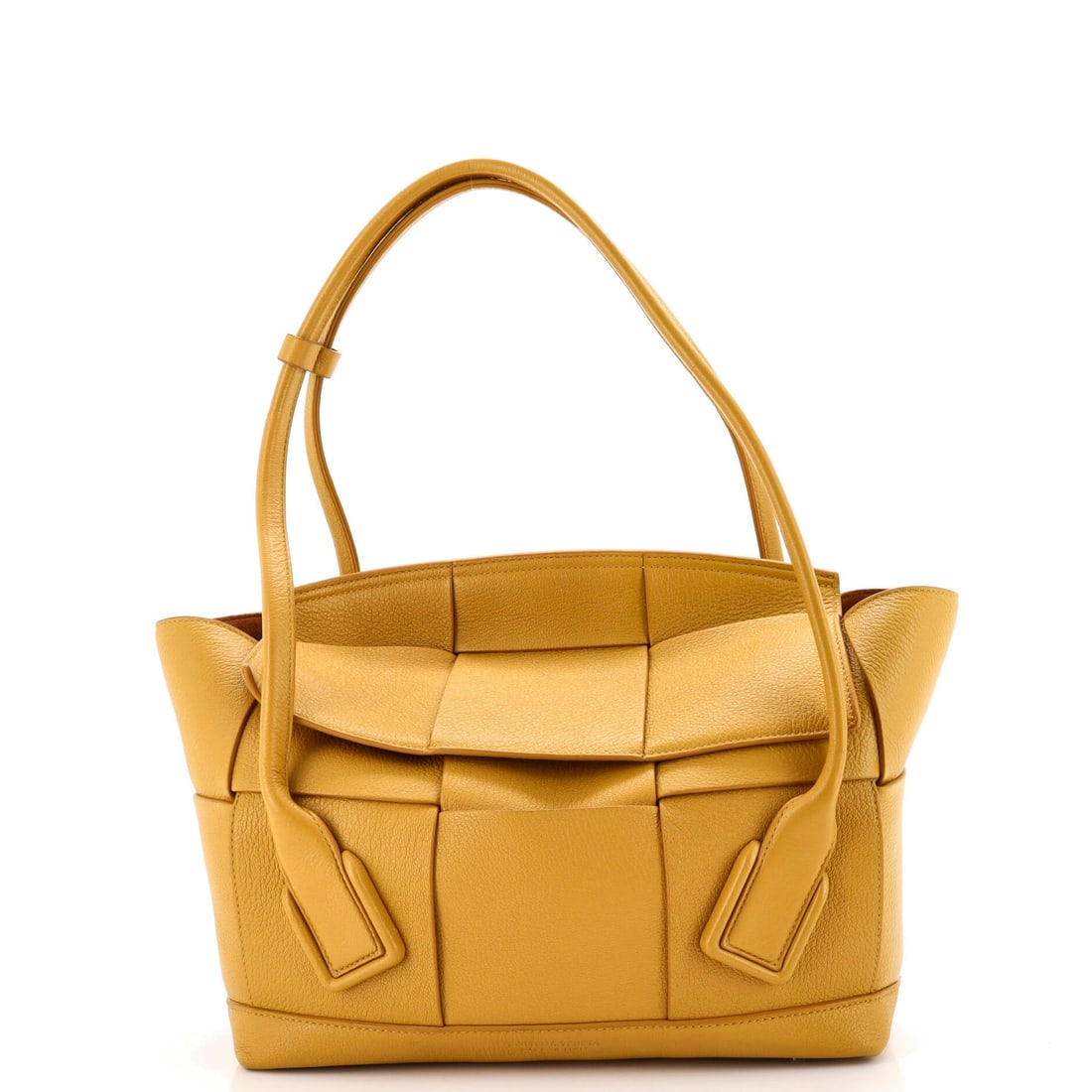 Bottega Veneta Arco Bag Maxi Intrecciato Leather: Maxi Intrecciato leather, on a Bottega Veneta Arco Bag. A clean-lined tote with a structured base and an open, upright body. 13"W x 9.5"H x 4"D, 6" handle drop on the body. Offered in Grade C - Very G