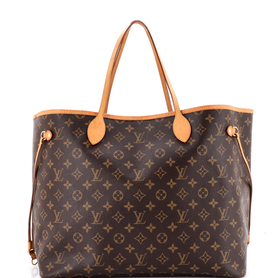 Louis Vuitton Neverfull NM Tote Monogram Canvas: Louis Vuitton Neverfull NM Tote. An open-top tote with side cinch straps that let it widen for a market run or pull in for a clean commute. Measurements run 15.5"W x 12.5"H x 8"D, 8" handle drop. Show