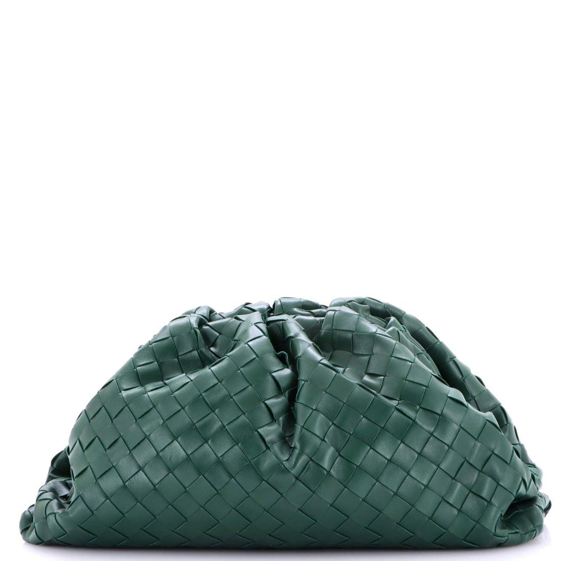 Bottega Veneta The Pouch Intrecciato Nappa: Bottega Veneta The Pouch, Intrecciato nappa. A gathered, sculptural clutch that folds in on itself, equal parts evening bag and object. Dimensions are 15"W x 6"H x 5"D. In Grade A - Pristine condition