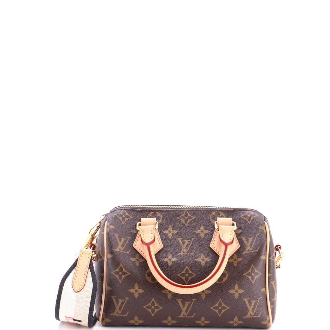Louis Vuitton Speedy Bandouliere Bag Monogram Canvas: Louis Vuitton Speedy Bandouliere Bag in Monogram canvas. The added strap lets the barrel shape ride crossbody, which is most of why this version sells. Scale sits at 8"W x 5"H x 4.5"D, 3" handle drop 