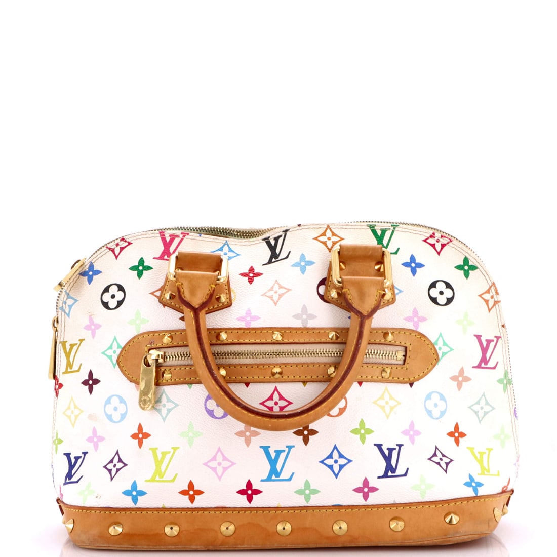 Louis Vuitton Alma Handbag Monogram Multicolor: The Louis Vuitton Alma Handbag. The shell-shaped body and top zip make it one of the more formal day bags in the range. Dimensions are 12"W x 11"H x 7"D, 5" handle drop and 22" strap drop. Comes in Gr