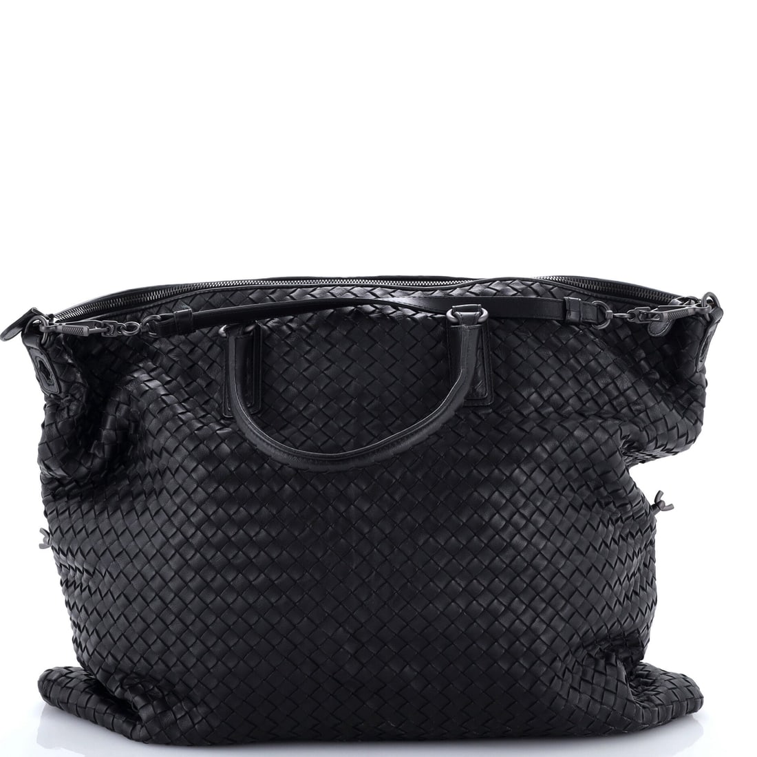 Bottega Veneta Convertible Satchel Intrecciato Nappa: Intrecciato nappa defines this Bottega Veneta Convertible Satchel. A clean-lined handbag built for everyday carry. It carries at 20"W x 17"H x 1"D, 4" handle drop and 8" strap drop. Shows as Grade C -