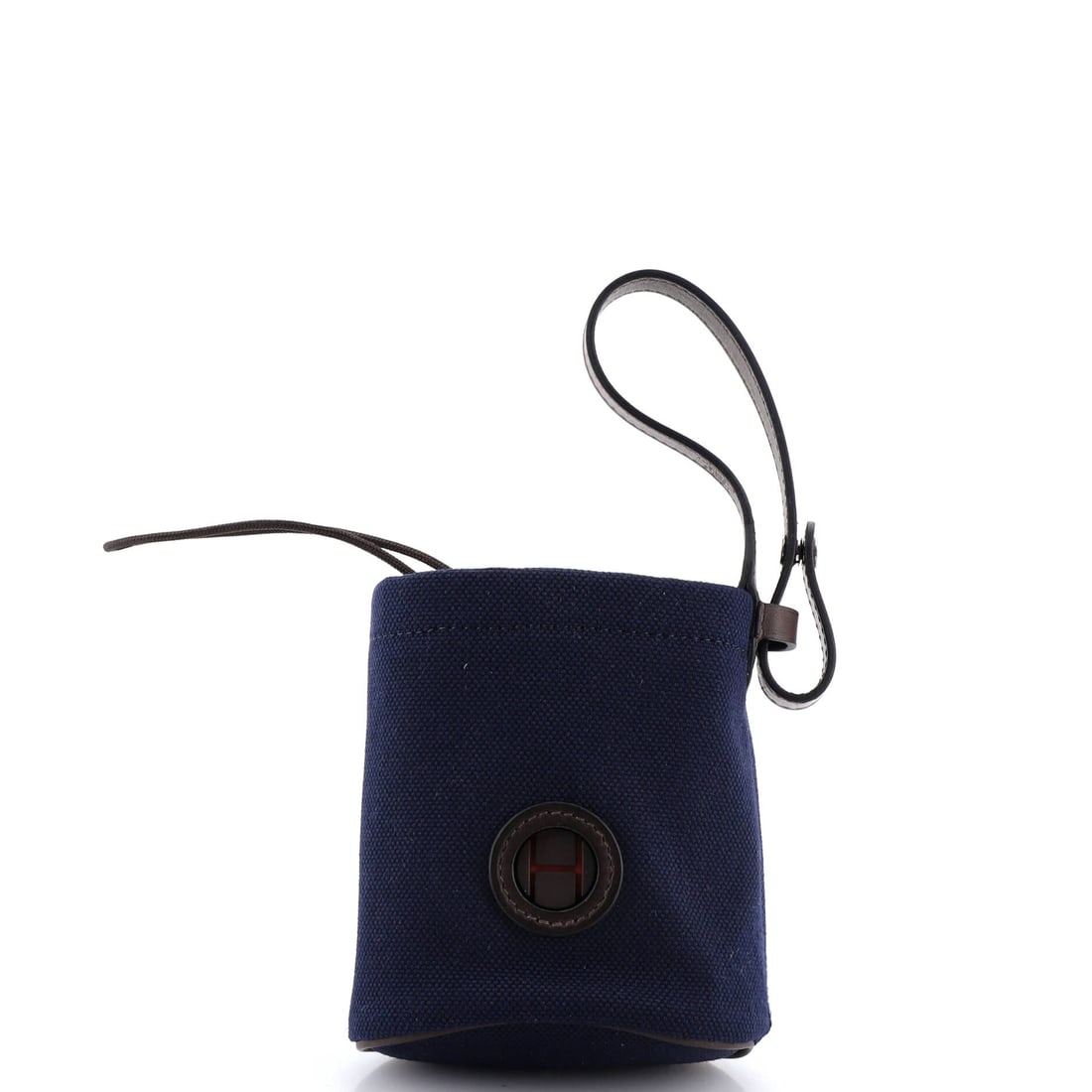 Hermes On-The-Go Dog Pouch Toile: Hermes' On-The-Go Dog Pouch, cut in Toile. A small zip pouch, useful alone or inside a larger bag. At 4"W x 4.5"H x 3"D, 4" handle drop, the proportions read true to the line. Offered in Grade B - Exc