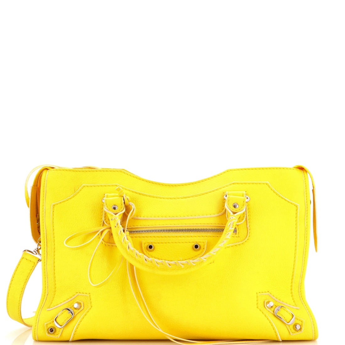 Balenciaga City Classic Studs Bag Leather: Balenciaga City Classic Studs Bag in leather. A clean-lined handbag built for everyday carry. At 15.5"W x 9"H x 5.5"D, 6" handle drop and 9.5" strap drop, the proportions read true to the line. Presen